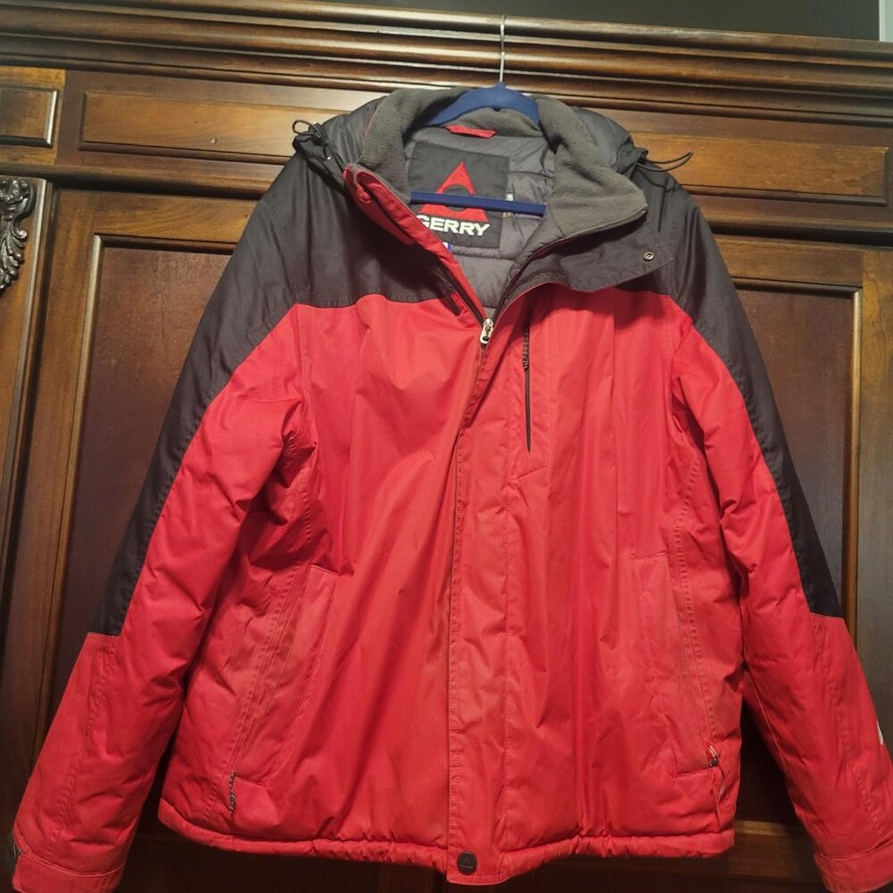 Red Men's winter coat with hood--size XL--$50